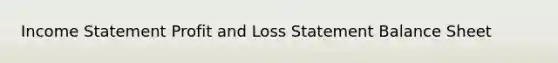 Income Statement Profit and Loss Statement Balance Sheet