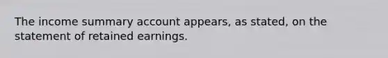 The income summary account appears, as stated, on the statement of retained earnings.