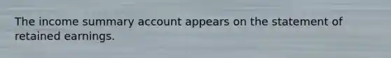 The income summary account appears on the statement of retained earnings.