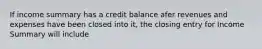 If income summary has a credit balance afer revenues and expenses have been closed into it, the closing entry for Income Summary will include