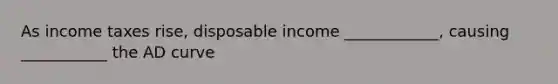 As income taxes rise, disposable income ____________, causing ___________ the AD curve