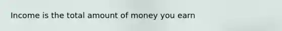 Income is the total amount of money you earn