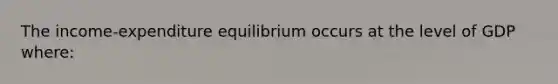 The income-expenditure equilibrium occurs at the level of GDP where: