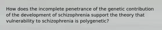 How does the incomplete penetrance of the genetic contribution of the development of schizophrenia support the theory that vulnerability to schizophrenia is polygenetic?