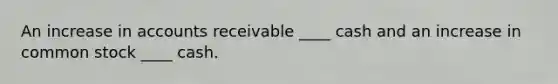 An increase in accounts receivable ____ cash and an increase in common stock ____ cash.