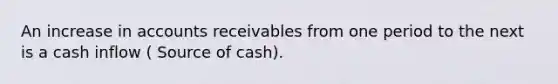 An increase in accounts receivables from one period to the next is a cash inflow ( Source of cash).