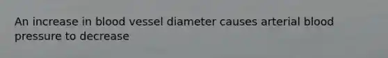 An increase in blood vessel diameter causes arterial blood pressure to decrease