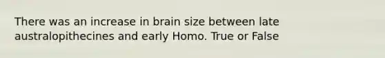 There was an increase in brain size between late australopithecines and early Homo. True or False