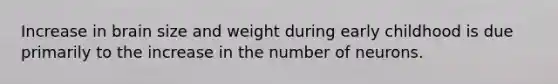 Increase in brain size and weight during early childhood is due primarily to the increase in the number of neurons.