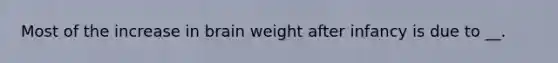 Most of the increase in brain weight after infancy is due to __.