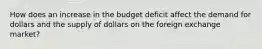 How does an increase in the budget deficit affect the demand for dollars and the supply of dollars on the foreign exchange market?