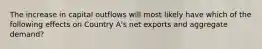 The increase in capital outflows will most likely have which of the following effects on Country A's net exports and aggregate demand?