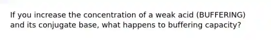 If you increase the concentration of a weak acid (BUFFERING) and its conjugate base, what happens to buffering capacity?