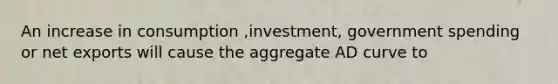 An increase in consumption ,investment, government spending or net exports will cause the aggregate AD curve to