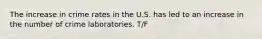 The increase in crime rates in the U.S. has led to an increase in the number of crime laboratories. T/F