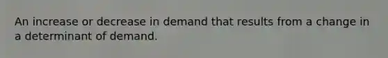 An increase or decrease in demand that results from a change in a determinant of demand.