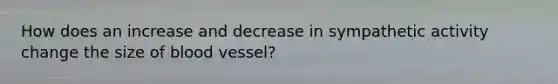 How does an increase and decrease in sympathetic activity change the size of blood vessel?