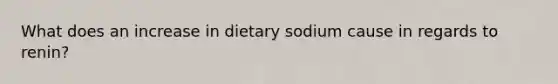 What does an increase in dietary sodium cause in regards to renin?