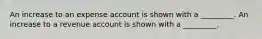 An increase to an expense account is shown with a _________. An increase to a revenue account is shown with a _________.