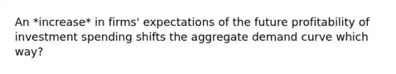 An *increase* in firms' expectations of the future profitability of investment spending shifts the aggregate demand curve which way?