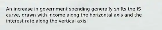 An increase in government spending generally shifts the IS curve, drawn with income along the horizontal axis and the interest rate along the vertical axis: