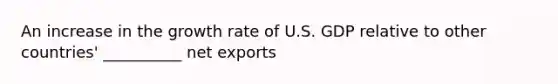 An increase in the growth rate of U.S. GDP relative to other​ countries' __________ net exports