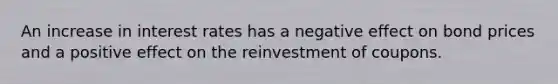 An increase in interest rates has a negative effect on bond prices and a positive effect on the reinvestment of coupons.