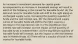 An increase in investment demand for capital goods accompanied by an increase in household savings will result in which of the following in the market for loanable funds? (A) The demand curve for loanable funds will shift to the right along an unchanged supply curve, increasing the quantity supplied of funds and the real interest rate. (B) The demand and supply curves of loanable funds will shift to the right, causing a decrease in the real interest rate. (C) The equilibrium real interest rate will increase, but the impact on the quantity of loanable funds is indeterminate. (D) The equilibrium quantity of loanable funds will increase, but the impact on the real interest rate is indeterminate. (E) There will be a surplus of funds in the market for loanable funds.