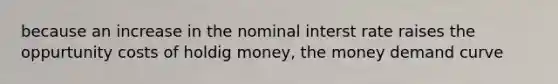 because an increase in the nominal interst rate raises the oppurtunity costs of holdig money, the money demand curve