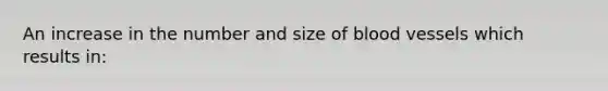 An increase in the number and size of blood vessels which results in: