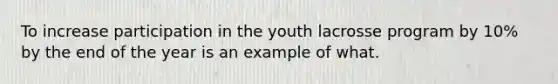 To increase participation in the youth lacrosse program by 10% by the end of the year is an example of what.