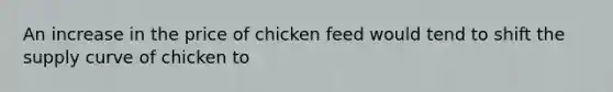 An increase in the price of chicken feed would tend to shift the supply curve of chicken to