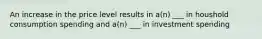 An increase in the price level results in a(n) ___ in houshold consumption spending and a(n) ___ in investment spending