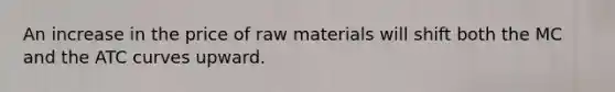 An increase in the price of raw materials will shift both the MC and the ATC curves upward.