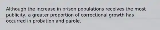 Although the increase in prison populations receives the most publicity, a greater proportion of correctional growth has occurred in probation and parole.