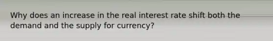 Why does an increase in the real interest rate shift both the demand and the supply for currency?