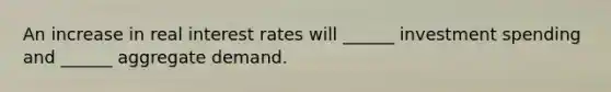 An increase in real interest rates will ______ investment spending and ______ aggregate demand.