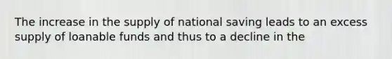 The increase in the supply of national saving leads to an excess supply of loanable funds and thus to a decline in the