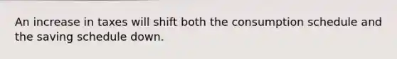 An increase in taxes will shift both the consumption schedule and the saving schedule down.
