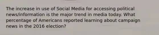 The increase in use of Social Media for accessing political news/information is the major trend in media today. What percentage of Americans reported learning about campaign news in the 2016 election?