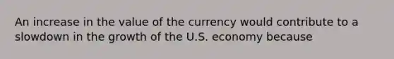 An increase in the value of the currency would contribute to a slowdown in the growth of the U.S. economy because