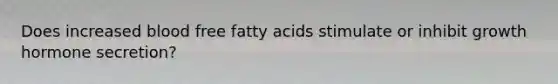 Does increased blood free fatty acids stimulate or inhibit growth hormone secretion?