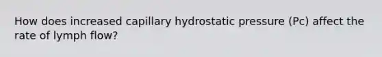 How does increased capillary hydrostatic pressure (Pc) affect the rate of lymph flow?