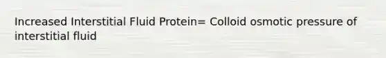 Increased Interstitial Fluid Protein= Colloid osmotic pressure of interstitial fluid