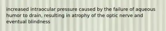 increased intraocular pressure caused by the failure of aqueous humor to drain, resulting in atrophy of the optic nerve and eventual blindness