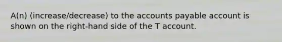 A(n) (increase/decrease) to the accounts payable account is shown on the right-hand side of the T account.