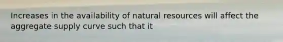 Increases in the availability of <a href='https://www.questionai.com/knowledge/k6l1d2KrZr-natural-resources' class='anchor-knowledge'>natural resources</a> will affect the aggregate supply curve such that it