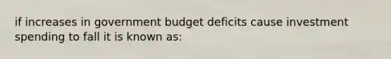 if increases in government budget deficits cause investment spending to fall it is known as: