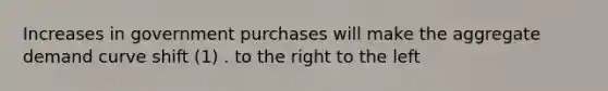 Increases in government purchases will make the aggregate demand curve shift (1) . to the right to the left