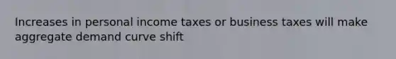 Increases in personal income taxes or business taxes will make aggregate demand curve shift